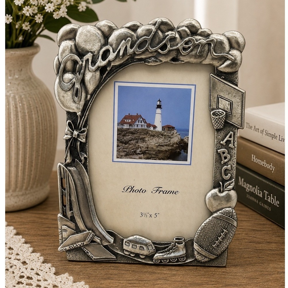 Perfect Grandson Photo Frame 3.5x5 Silver Pewter Style Sports School Vintage